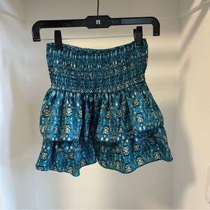 Blue Patterned Ruffled Skirt